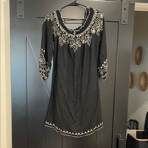 Lucky Brand Black Tunic with White Embroidery